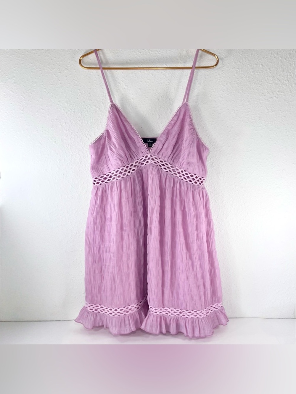 Lulus Adored Lilac Smocked Crochet Lace Mini Dress XL Lightweight Pink/Purple